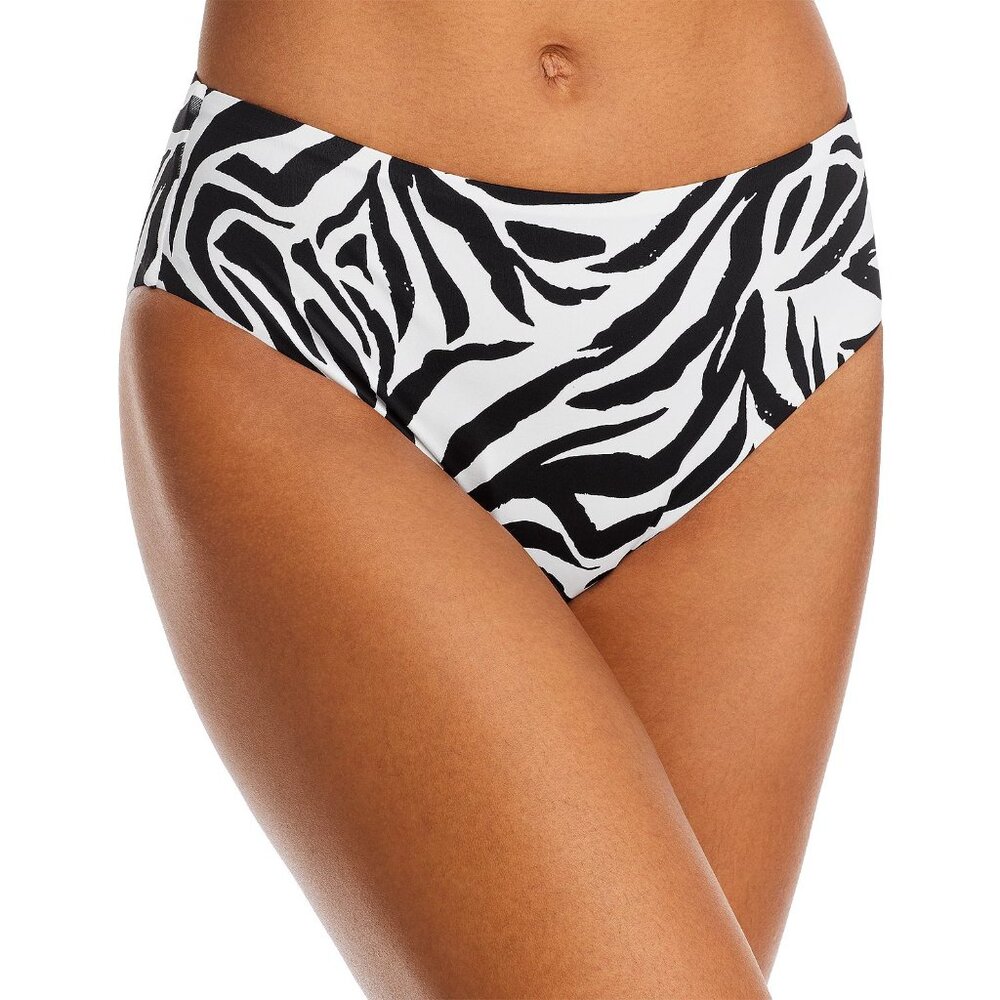 Aqua Women's Animal Print High Waist Bikini Bottom Black L B4HP